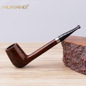 Muxiang Briar Wood Tobacco Pipe Bent Type 3mm Vulcanized Rubber Mouthpiece Solid Wood Smoking Pipe - Product Image 2
