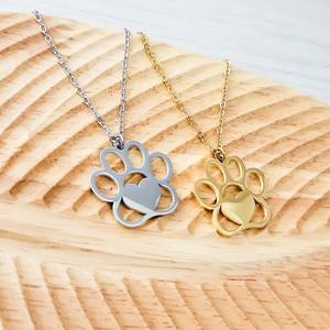 Popular New Stainless Steel <span class=keywords><strong>Paw</strong></span> <span class=keywords><strong>Print</strong></span> Necklace Metal Blank <span class=keywords><strong>Pet</strong></span> Cat Dog Heart Necklace Presente Para As Mulheres - Product Image 2