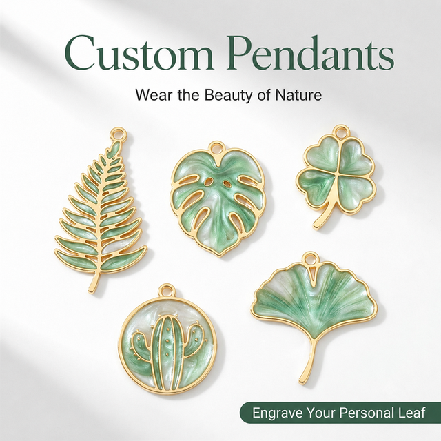 Mosen OEM Monstera Leaf Fluid Sand Enamel Metal Pendants Tarnish Free 18K Gold Waterproof Bulk Custom Logo Charms