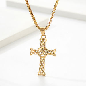 Kalung salib baja Titanium Pria Wanita, perhiasan rantai Tautan Kuba baja Titanium liontin simpul abadi - Product Image 5