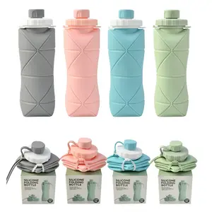 Toptan BPA ücretsiz silikon katlanabilir seyahat gitmek için 600ml spor taşınabilir su şişesi okul katlanır su seyahat tipi kupa