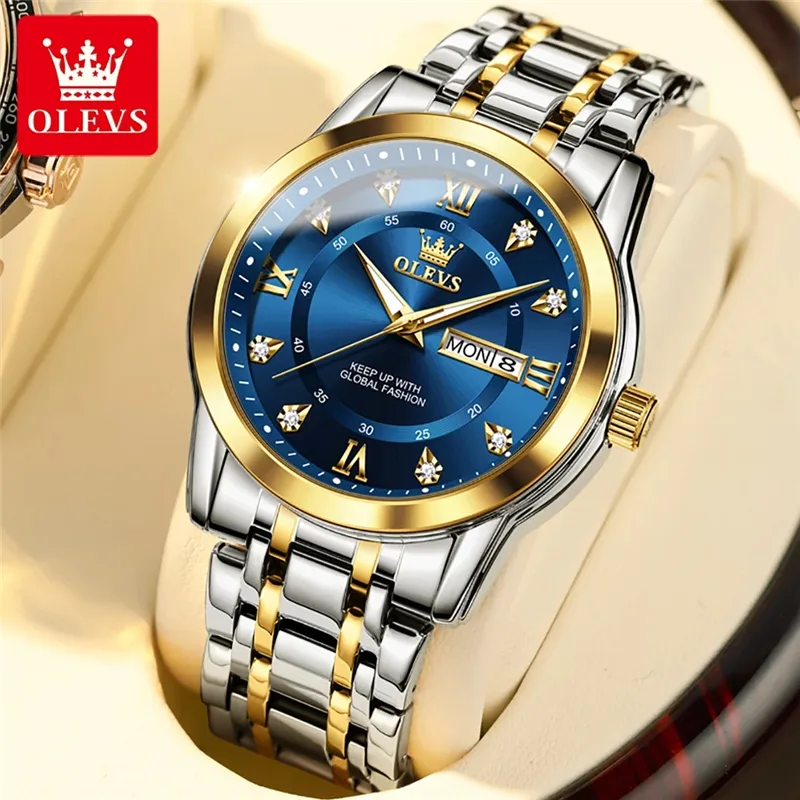 OLEVS 5513 Stainless Steel Strap Business Watches for Men Dual Calendar Great Quality Quartz Waterproof Men Wristwatch Luminous