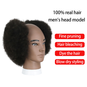 Tête d'entraînement en cheveux humains, moitié <span class=keywords><strong>chauve</strong></span>, pour la pratique de la greffe de cheveux, modèle de tête africain, modèle de corps humain, tête d'entraînement pour salon, texture de cheveux africaine - Product Image 2