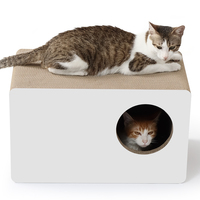 Mobilier pour chat en carton ondulé : Maison-griffoir rectangulaire personnalisée et lit-lounge