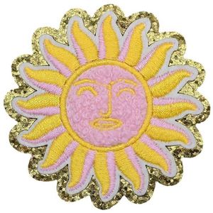 Nouveau Patch en Chenille Thermocollant Rose Vif avec Bord Doré, Motifs Fleur, Lumière, Sac à Main, Patineur, Lunettes de Soleil pour Vêtements et Sacs - Product Image 5