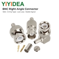 Conector Coaxial RF BNC de Ángulo Recto, Macho y Hembra, Adaptador de Crimpado de 50/75 Ohmios, Baja Pérdida, Cobre Puro Niquelado para Antena RG58