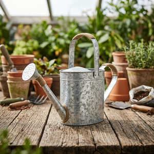 Arrosoir en métal galvanisé, pot à eau de jardin rustique en zinc avec long bec verseur et poignée en corde pour une utilisation intérieure et extérieure - Product Image 3