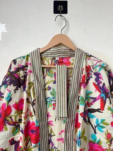 Bird Print Kimono Block Print Cotton Kimono Women's Cotton Robe <b>Bridesmaid</b> Robe Nightwear Gown Gift For Her Soft Handmade Kimono - Product Image 2