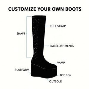 Tùy Chỉnh Màu Đen Căng Nền Tảng Đầu Gối Cao Khởi Động Với Rhinestone Hạt Của Phụ Nữ Dày Duy Nhất Nêm Gót Mùa Đông Giày - Product Image 2