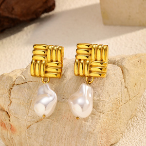 Boucles d'oreilles carrées en acier inoxydable plaqué or à la mode bijoux de mode boucles d'oreilles pendantes en perles pour femmes <span class=keywords><strong>E491</strong></span> - Product Image 2