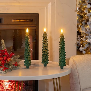 Bougie LED à piles en cire véritable 3D scintillante verte pour sapin de Noël avec télécommande pour la décoration de fenêtre de Noël - Product Image 2
