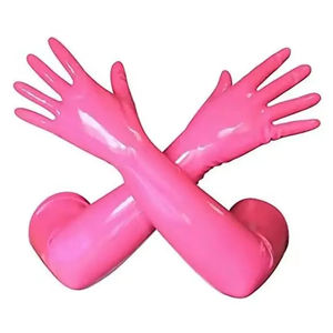 Guanti Unisex in lattice di gomma nera modellata lunghezza spalla in lattice guanti unisex neri lunghi Fetish - Product Image 1