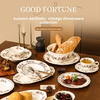 Service de vaisselle Shawn Vintage en céramique émaillée à fines perles, compatible micro-ondes, assiettes à motif végétal de style français, petits bols, tasses, soucoupes, rétro