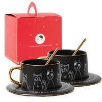 Tasse à café chat noir et blanc en céramique minimaliste nordique et tasse à thé noir Latte Style Instagram créatif