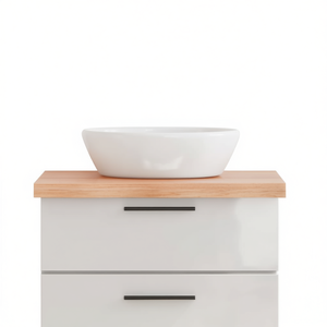 Meuble-lavabo de salle de bain en bois massif brun clair, 31,5x19,7 pouces, design rectangulaire moderne, sur pied, avec vasque en céramique - Product Image 1