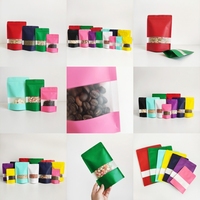 Sacs Doypack en papier kraft personnalisables avec logo, différentes couleurs, refermables, à fond plat, avec fermeture éclair et fenêtre pour le stockage alimentaire