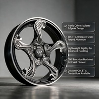 Jantes forgées monobloc 5x120 5x114.3 5x112 6061-T6 Noir brillant usiné 5 branches avec motif serpent en relief pour Mustang Charger OEM disponible