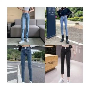 กางเกงฮาเร็มเอวสูงของผู้หญิงสไตล์เกาหลีใส่สบาย, กางเกงคุณแม่กางเกงผ้ายีนส์ระบายอากาศได้ดีสีพื้นตรงทันสมัย - Product Image 5