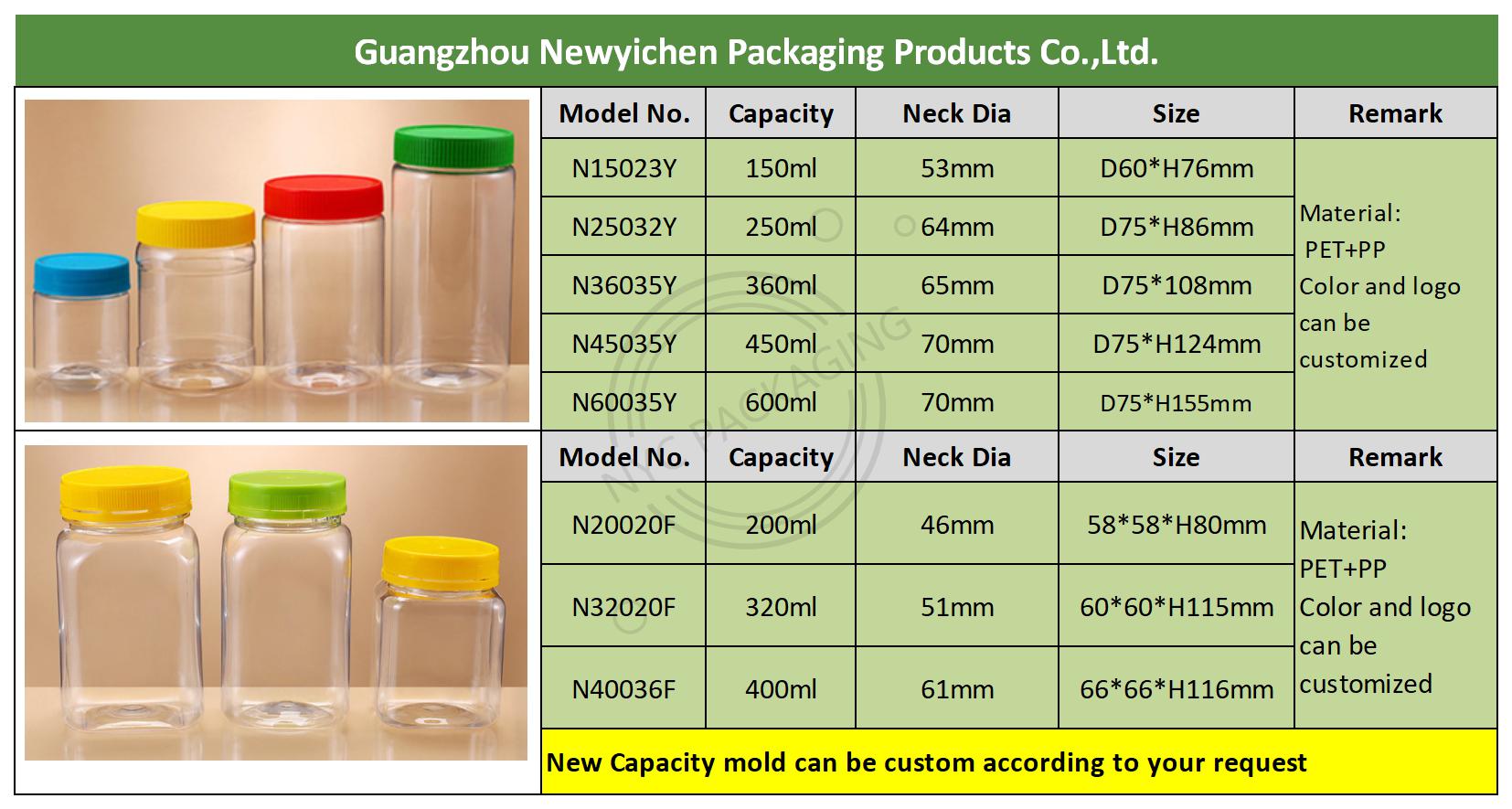  탬퍼 분명한 규제와 비어 있는 250g 500g 1000g 플라스틱 꿀단지 용기 명백한 Pet 스퀘어 병