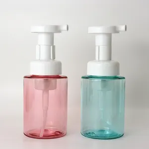 Empty 200ml Clear Pink Blue Green Round Flat Shoulder Liquid Soap PET Plastic Bottle With Mousse Pump Head