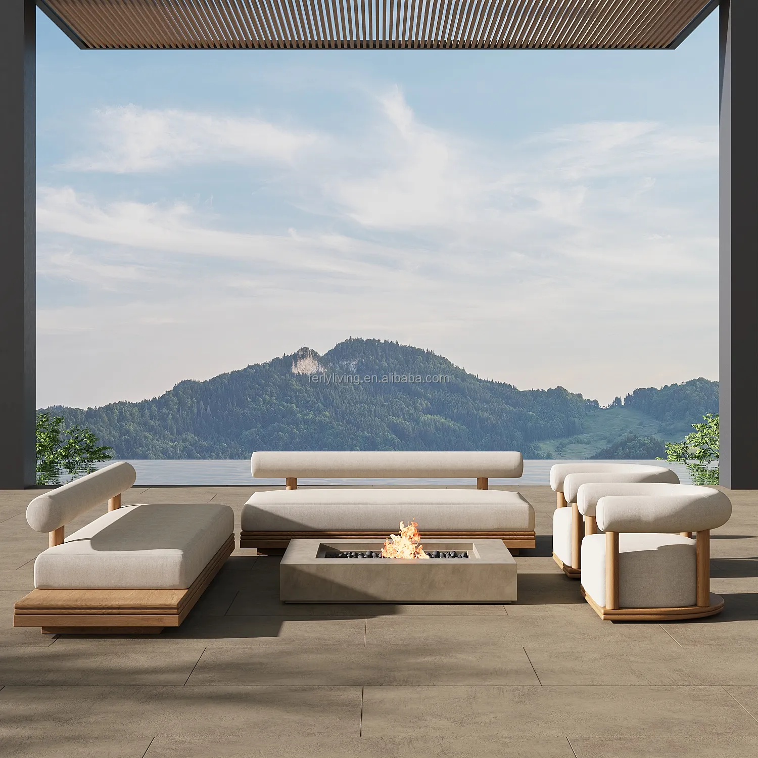 FERLY Individuelle moderne Teakholz-Außenmöbel Terrasse Luxus-Design Sofa Aussensofa-Set Gartenfurniture
