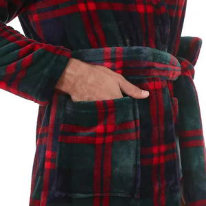 Factory Luxury Fuzzy <strong>Personalised</strong> <strong>Bathrobes</strong> Winter Men Premium Thick Adult Couple <strong>Bathrobes</strong> Checker Print <strong>Bathrobe</strong> Manufacturer - Product Image 6