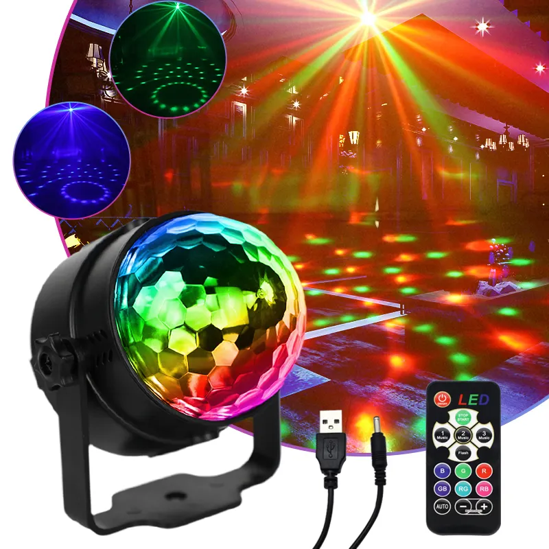 RGB Lampu Pesta Bola Disko, Cahaya Sorot Dekorasi LED Teraktivasi Suara untuk Pesta Ulang Tahun Mobil Karaoke Natal DJ