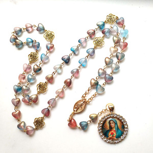 Chapelet Catholique de Prière <span class=keywords><strong>avec</strong></span> Amulette Vierge <span class=keywords><strong>Marie</strong></span> pour Pendentif Croix, Collier Mural - Product Image 1