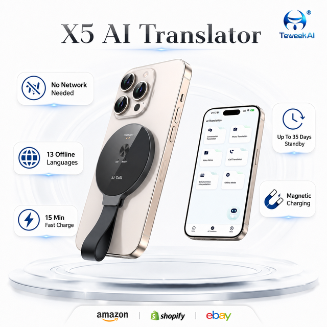 X5 Mini Translator Device Portable AI Language Interpreter Smart Voice Translation Machine Offline Travel Assistant