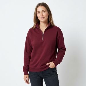 Nueva llegada: Sudadera de forro polar oversize para mujer, transpirable, de poliéster/algodón, con media cremallera frontal y corte crop. - Product Image 1