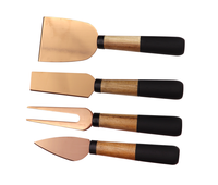 Jaswehome Ensemble de couteaux à fromage en acier inoxydable écologique couleur or rose avec manche en bois massif (modèle alimentaire CT-K003)