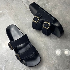 Genuine Leather men's Flat Sandals <b>Open</b> <b>Toe</b> Buckle Closure Rubber Sole Fashion Trend Summer Men Women Slides slippers - Product Image 4
