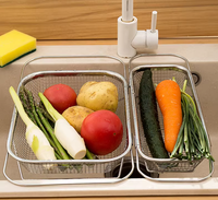 Passoire de cuisine manuelle en acier inoxydable à mailles fines, panier égouttoir télescopique avec poignées extensibles, compatible lave-vaisselle, pour fruits et légumes