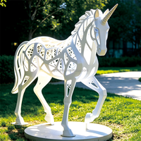 Sculpture lumineuse LED licorne creuse (acier thermolaqué + source de lumière LED) - Éclairage décoratif étanche IP65 pour parcs et mariages