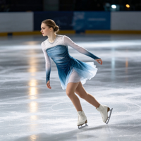 Robe de patinage artistique à manches longues dégradé bleu et blanc, ornée de strass et de mailles, pour compétition et spectacle (adultes et enfants)