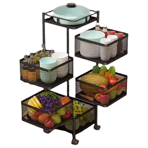 Étagère d'angle de cuisine moderne, panier de rangement rotatif en maille, organisateur multifonctionnel simple pour vaisselle en métal - Product Image 1