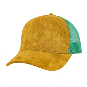 Green Suede Mesh Trucker <b>Hat</b> 6-Panel Adjustable Unisex Casual Cap Spring <b>Summer</b> Style - Product Image 3