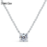 Starsgem 10K katı altın 0.5CT Asscher Cut DEF VS Lab yetiştirilen elmas kolye kolye 40 + 5 cm zincir