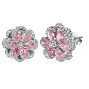 Rinntin LME03 orecchini a lme3 fiori rosa in argento 925 girevoli rosa con pietre preziose orecchini ottober Birthstone da donna regalo