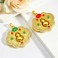 Nouveau Pendentif Gourde Chinoise Ruyi Lock avec Incrustation de Strass, Émail et Filigrane Creux Vintage pour la Création de Colliers et Bijoux DIY