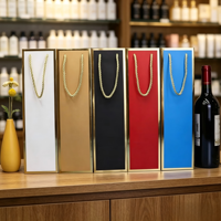 Großhandel Doppel-Flaschen-Weingeschenktasche mit Seilgriff Kraftpapier Marineblau Rot Papiertüte für Wein Champagner Geschenkverpackung