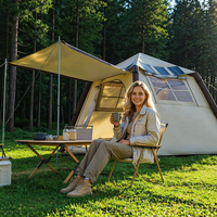Tente de camping auto-gonflante pour 4 personnes, installation en 60 secondes avec bâche de protection et résistance au vent, tente solaire portable avec sac de transport pour la famille