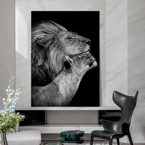 Aishiya-peintures à l'huile de Lion <span class=keywords><strong>noir</strong></span> <span class=keywords><strong>blanc</strong></span>, affiches <span class=keywords><strong>et</strong></span> imprimés sur toile, tableau mural d'art moderne, Animal, pour décor de la maison - Product Image 6