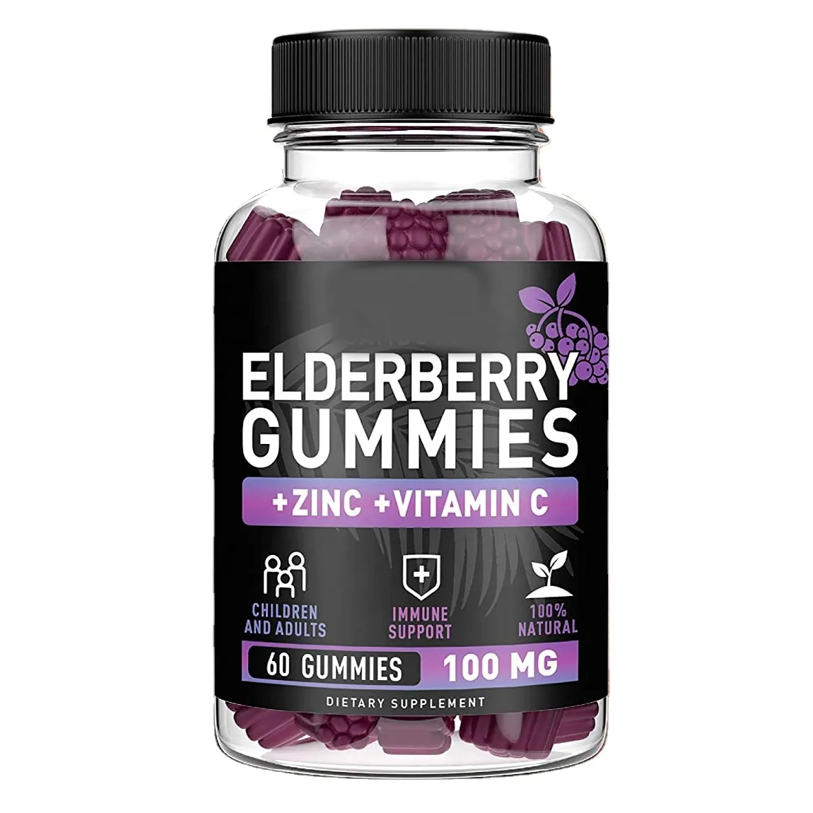 Eldberry Gummies Gummy gấu với Đen Cơm cháy cải thiện hệ thống miễn dịch Vitamin C