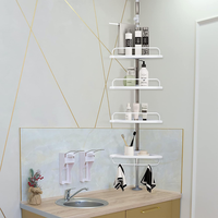 Étagère de rangement d'angle de douche télescopique réglable à 4 niveaux, support de rangement debout, organisateur d'étagères, antirouille, barre de tension