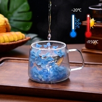 Tasse à café créative en verre borosilicate double paroi, faite à la main, avec motif de fleurs séchées et design transparent