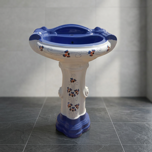 Ensemble de lavabo sur pied carré en céramique bicolore design, pour salle de bain, sanitaires - Product Image 2