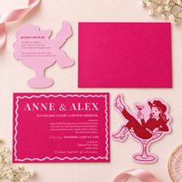 Ensemble d'invitations de mariage de luxe en papier découpé, style rétro western cowgirl rose vif, avec impression personnalisée et carte RSVP