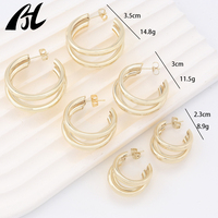 À la mode 3 rangées cercle or brillant boucles d'oreilles en forme de C multicouche creux Tube minimaliste multicouche cerceau bijoux
