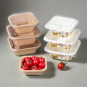 Fiambrera Rectangular Desechable, Tapa de Papel Blanco, Papel Kraft Octogonal, Contenedor para Llevar de Grado Alimenticio para Ensalada, Contenedor para Ensalada - Product Image 2